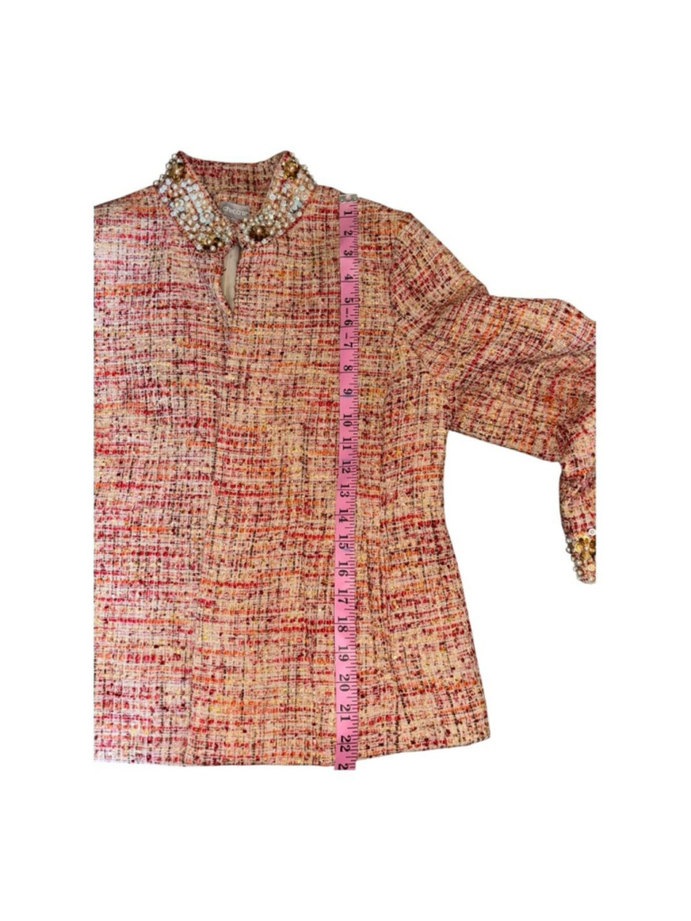 Chicos Tweed Open Blazer Jacket Size 1 Pink And Sequin Detail - Picture 7 of 7